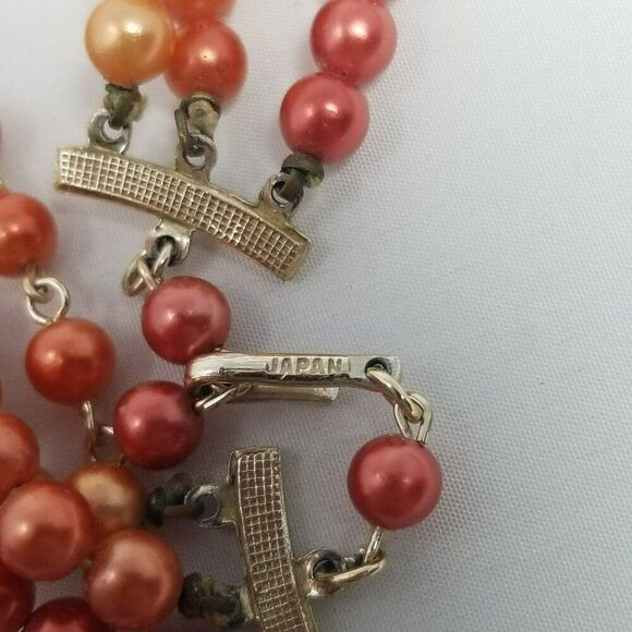 Vintage Orange Ombre Three Strand Beaded Necklace, Adjustable Hook Clasp, Japan - Picture 5 of 7